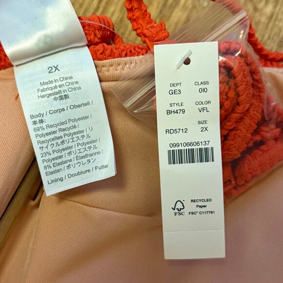 J. Crew Orange Scrunchie Sweetheart Bikini Top Size 2X - Picture 7 of 8